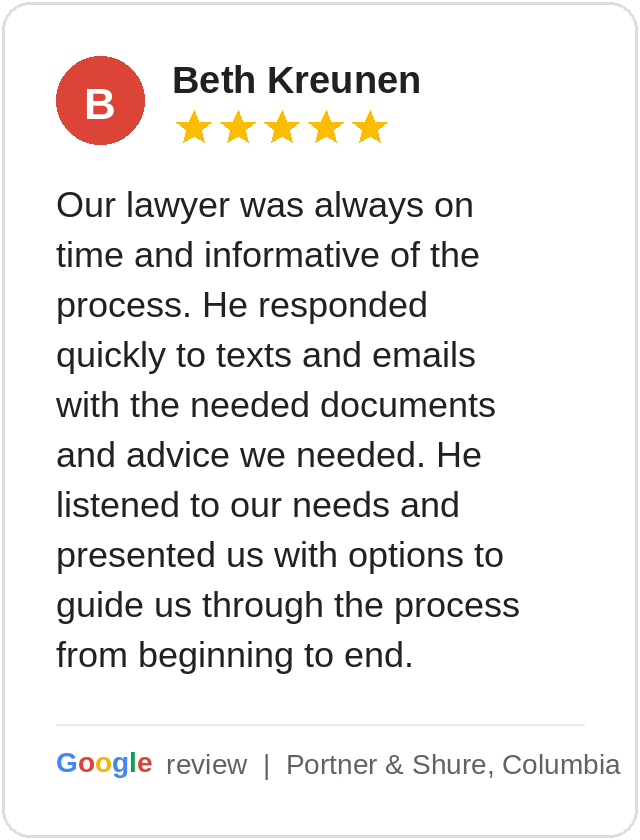 Google review, Beth Kreunen, 5 stars