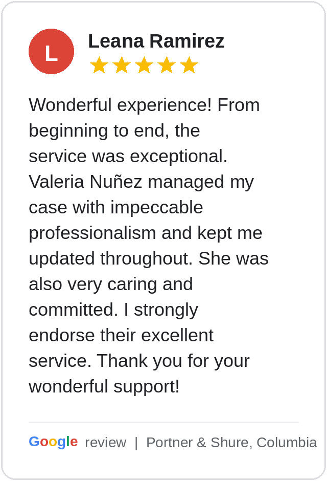 Google review, Leana Ramirez, 5 stars